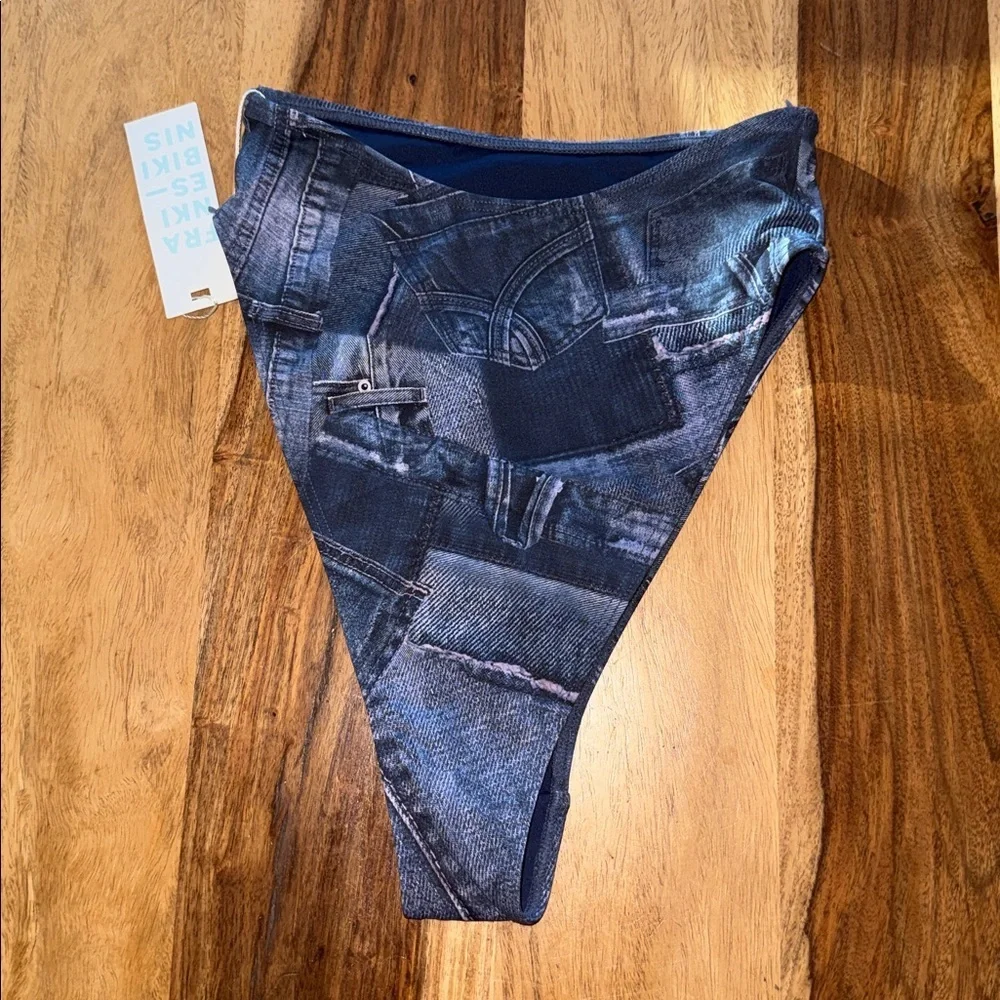 NWT Frankie’s Bikinis Anne Full Coverage Bikini In Blue Jean